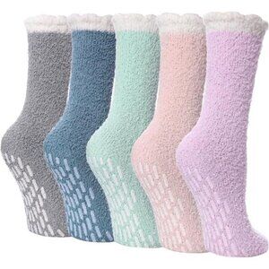 Non Slip Fuzzy Socks for Women Cozy Hospital Socks Soft Fluffy with Grips Socks